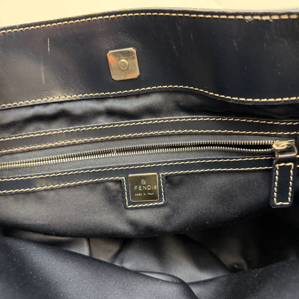 Fendi Zucca Canvas Tote Bag with Leather Trim Navy & Gray‎ - Picture 8 of 12